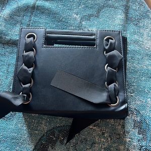Black faux leather corset lace purse